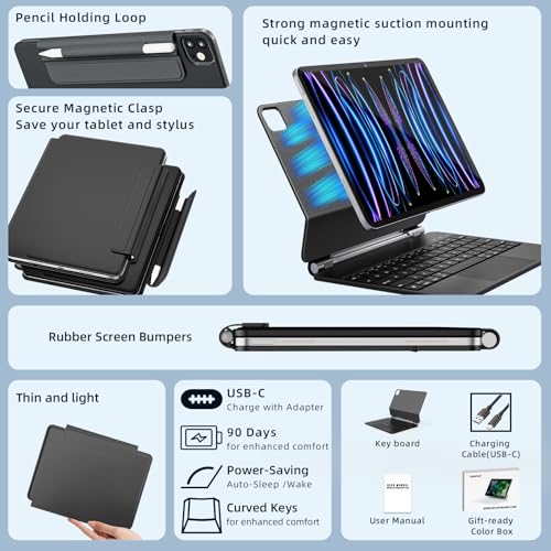 for iPad Air 11 inch  M3 2025 / M2 2024  & iPad Pro 11 inch 1st/2nd/3rd/4th Gen   Magic Keyboard for Air 4/5 10 9  Springy Backlit Keys  Stain Resistant Surface  Multi Touch Trackpad  Black