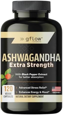 gflow vitamins Suplementos de Ashwagandha para mujeres y hombres 6000mg | Apoyo para el sueño, el estado de ánimo y la energía | Fuerza extra, amigable con veganos, sin OMG, fabricado en EE. UU