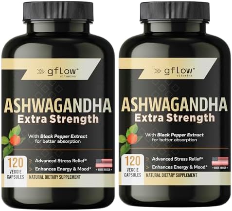 gflow vitamins Suplementos de Ashwagandha para mujeres y hombres 6000mg | Apoyo para el sueño, el estado de ánimo y la energía | Fuerza extra, amigable con veganos, sin OMG, fabricado en EE. UU