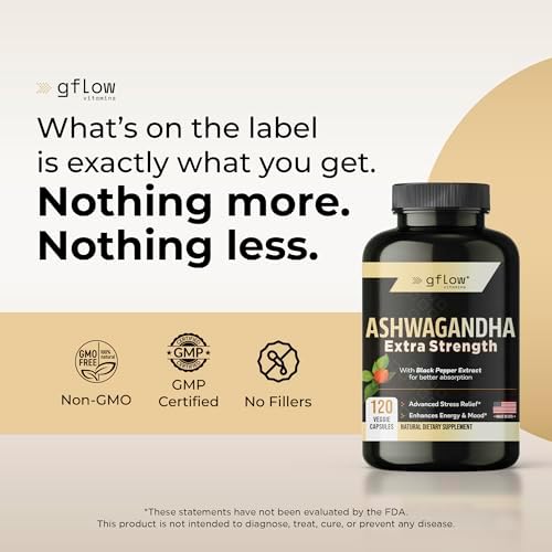 gflow vitamins Suplementos de Ashwagandha para mujeres y hombres 6000mg | Apoyo para el sueño, el estado de ánimo y la energía | Fuerza extra, amigable con veganos, sin OMG, fabricado en EE. UU