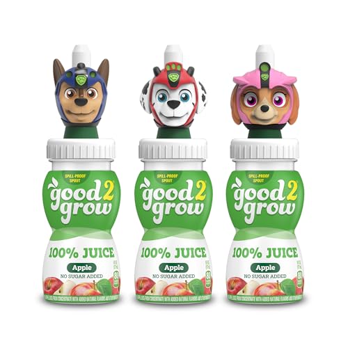 good2grow Jugo de manzana – Bebidas 100% de jugo para niños, jugo de fruta sin azúcar añadido, botellas de jugo de 6 onzas líquidas con tapas de personajes de la Patrulla Canina a prueba de derrames