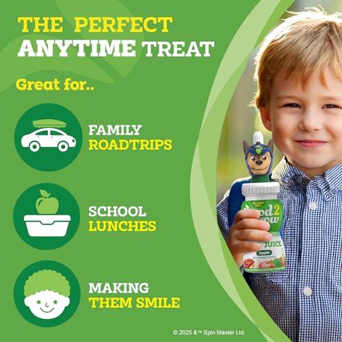good2grow Jugo de manzana – Bebidas 100% de jugo para niños, jugo de fruta sin azúcar añadido, botellas de jugo de 6 onzas líquidas con tapas de personajes de la Patrulla Canina a prueba de derrames