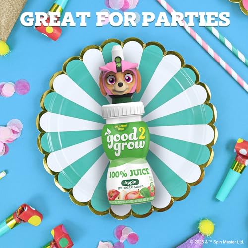 good2grow Jugo de manzana – Bebidas 100% de jugo para niños, jugo de fruta sin azúcar añadido, botellas de jugo de 6 onzas líquidas con tapas de personajes de la Patrulla Canina a prueba de derrames