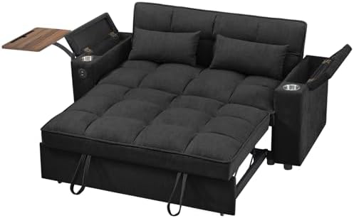 hansones 65 3 in 1 Folding Convertible Sofa Bed  Pullout Sofa  Modern Chenille Fabric  360  Swivel Side Table  Easy Assembly  Perfect for Living Room  Black
