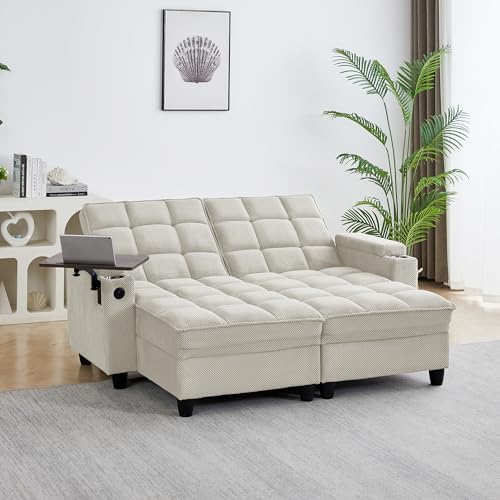 hansones 65 3 in 1 Folding Convertible Sofa Bed  Pullout Sofa  Modern Chenille Fabric  360  Swivel Side Table  Easy Assembly  Perfect for Living Room  Black