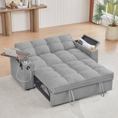 hansones 65 3 in 1 Folding Convertible Sofa Bed  Pullout Sofa  Modern Chenille Fabric  360  Swivel Side Table  Easy Assembly  Perfect for Living Room  Black