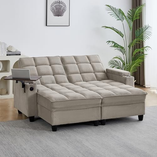 hansones 65 3 in 1 Folding Convertible Sofa Bed  Pullout Sofa  Modern Chenille Fabric  360  Swivel Side Table  Easy Assembly  Perfect for Living Room  Black