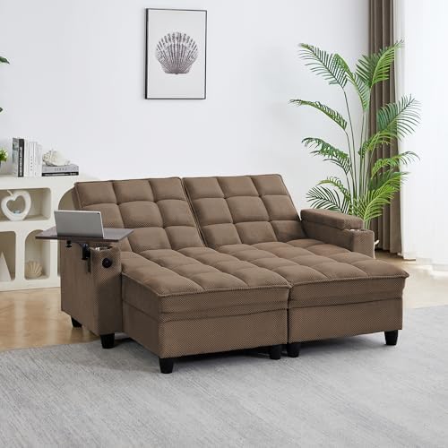 hansones 65 3 in 1 Folding Convertible Sofa Bed  Pullout Sofa  Modern Chenille Fabric  360  Swivel Side Table  Easy Assembly  Perfect for Living Room  Black
