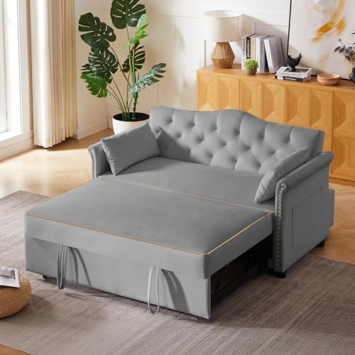 hansones 65 3 in 1 Folding Convertible Sofa Bed  Pullout Sofa  Modern Chenille Fabric  360  Swivel Side Table  Easy Assembly  Perfect for Living Room  Black