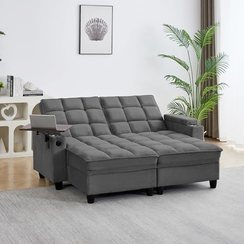 hansones 65 3 in 1 Folding Convertible Sofa Bed  Pullout Sofa  Modern Chenille Fabric  360  Swivel Side Table  Easy Assembly  Perfect for Living Room  Black