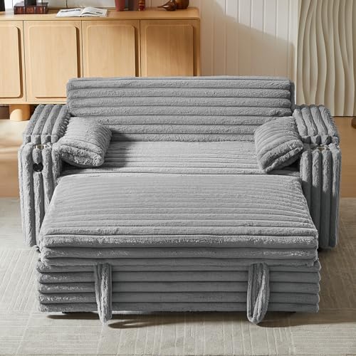 hansones 65 3 in 1 Folding Convertible Sofa Bed  Pullout Sofa  Modern Chenille Fabric  360  Swivel Side Table  Easy Assembly  Perfect for Living Room  Black