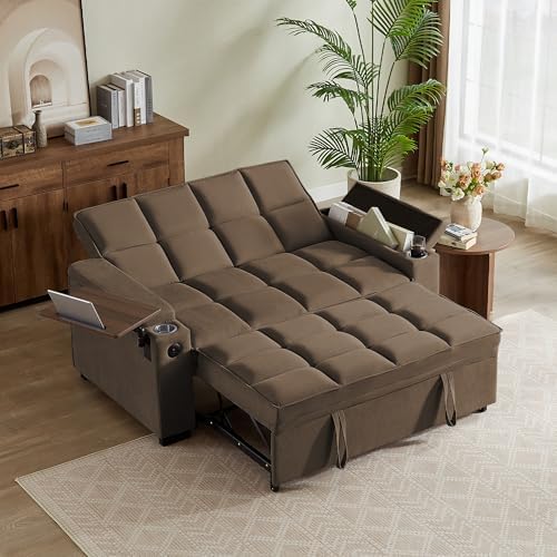 hansones 65 3 in 1 Folding Convertible Sofa Bed  Pullout Sofa  Modern Chenille Fabric  360  Swivel Side Table  Easy Assembly  Perfect for Living Room  Black