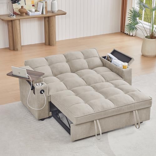 hansones 65 3 in 1 Folding Convertible Sofa Bed  Pullout Sofa  Modern Chenille Fabric  360  Swivel Side Table  Easy Assembly  Perfect for Living Room  Black