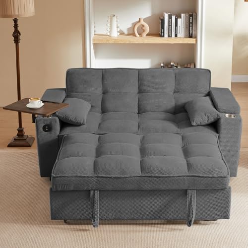 hansones 65 3 in 1 Folding Convertible Sofa Bed  Pullout Sofa  Modern Chenille Fabric  360  Swivel Side Table  Easy Assembly  Perfect for Living Room  Black