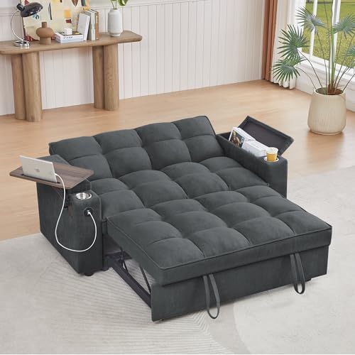 hansones 65 3 in 1 Folding Convertible Sofa Bed  Pullout Sofa  Modern Chenille Fabric  360  Swivel Side Table  Easy Assembly  Perfect for Living Room  Black