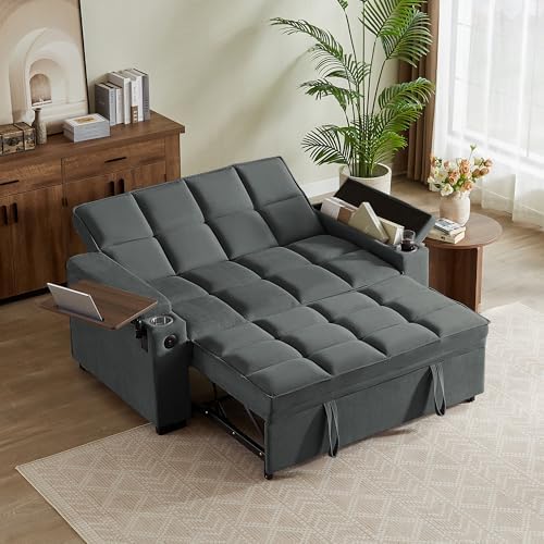 hansones 65 3 in 1 Folding Convertible Sofa Bed  Pullout Sofa  Modern Chenille Fabric  360  Swivel Side Table  Easy Assembly  Perfect for Living Room  Black