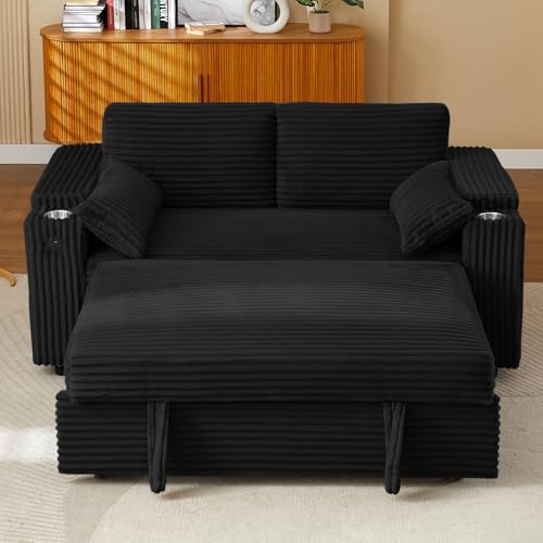 hansones 65 3 in 1 Folding Convertible Sofa Bed  Pullout Sofa  Modern Chenille Fabric  360  Swivel Side Table  Easy Assembly  Perfect for Living Room  Black
