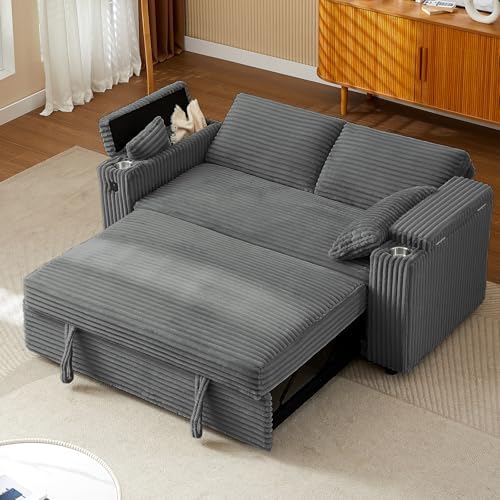 hansones 65 3 in 1 Folding Convertible Sofa Bed  Pullout Sofa  Modern Chenille Fabric  360  Swivel Side Table  Easy Assembly  Perfect for Living Room  Black