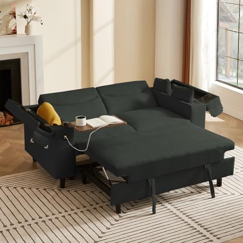 hansones 65 3 in 1 Folding Convertible Sofa Bed  Pullout Sofa  Modern Chenille Fabric  360  Swivel Side Table  Easy Assembly  Perfect for Living Room  Black