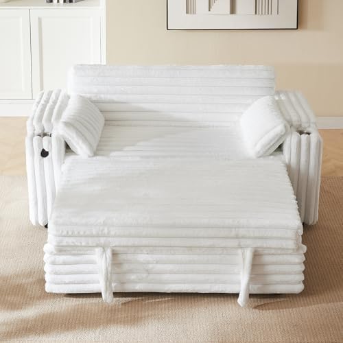 hansones 65 3 in 1 Folding Convertible Sofa Bed  Pullout Sofa  Modern Chenille Fabric  360  Swivel Side Table  Easy Assembly  Perfect for Living Room  Black