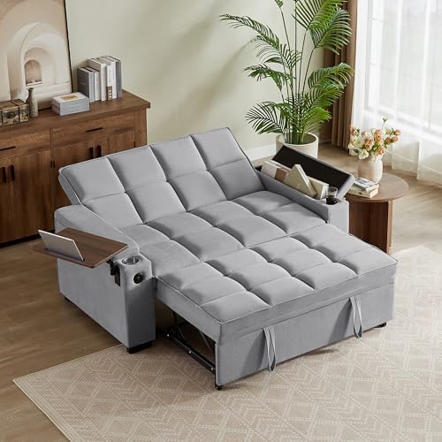 hansones 65 3 in 1 Folding Convertible Sofa Bed  Pullout Sofa  Modern Chenille Fabric  360  Swivel Side Table  Easy Assembly  Perfect for Living Room  Black