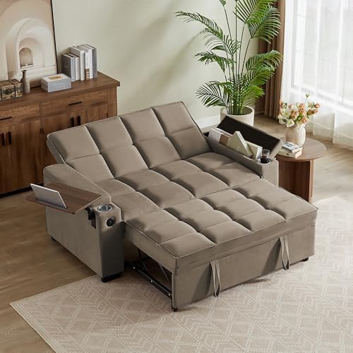 hansones 65 3 in 1 Folding Convertible Sofa Bed  Pullout Sofa  Modern Chenille Fabric  360  Swivel Side Table  Easy Assembly  Perfect for Living Room  Black