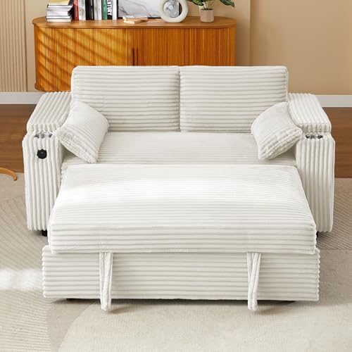 hansones 65 3 in 1 Folding Convertible Sofa Bed  Pullout Sofa  Modern Chenille Fabric  360  Swivel Side Table  Easy Assembly  Perfect for Living Room  Black