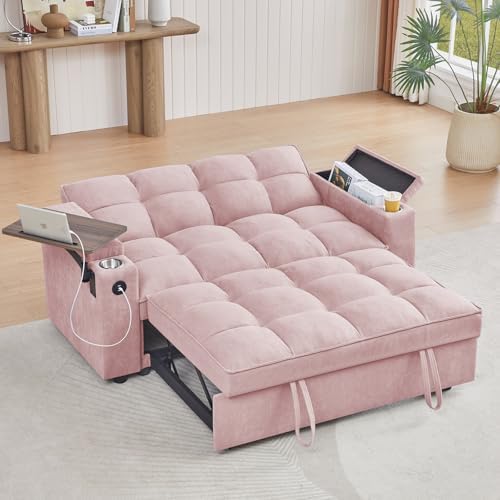 hansones 65 3 in 1 Folding Convertible Sofa Bed  Pullout Sofa  Modern Chenille Fabric  360  Swivel Side Table  Easy Assembly  Perfect for Living Room  Black