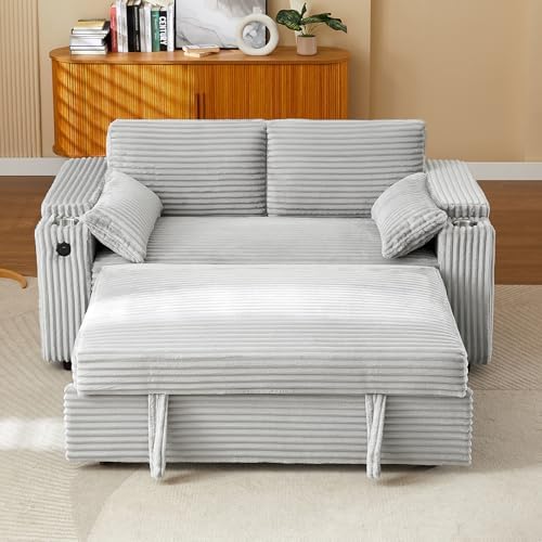 hansones 65 3 in 1 Folding Convertible Sofa Bed  Pullout Sofa  Modern Chenille Fabric  360  Swivel Side Table  Easy Assembly  Perfect for Living Room  Black