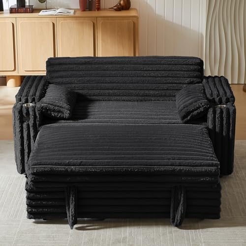 hansones 65 3 in 1 Folding Convertible Sofa Bed  Pullout Sofa  Modern Chenille Fabric  360  Swivel Side Table  Easy Assembly  Perfect for Living Room  Black