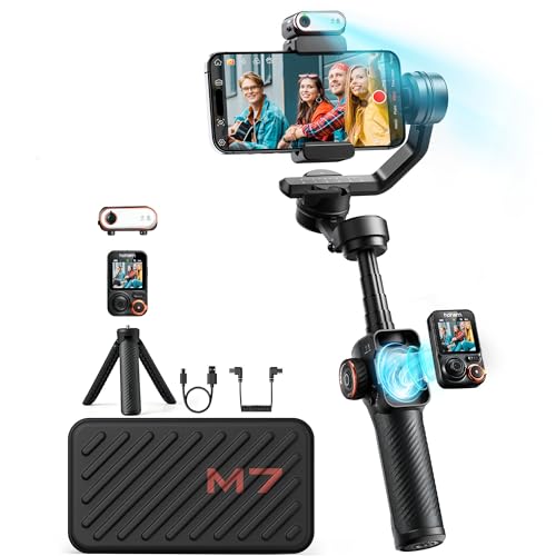hohem iSteady M7 Gimbal Stabilizer for iPhone  Phone Gimbal with AI Tracking  1 4 Detachable Touchscreen Remote  Built in Extension Rod  Fill Light  Phone Stabilizer for Video Recording  YouTube
