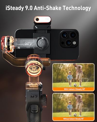 hohem iSteady M7 Gimbal Stabilizer for iPhone  Phone Gimbal with AI Tracking  1 4 Detachable Touchscreen Remote  Built in Extension Rod  Fill Light  Phone Stabilizer for Video Recording  YouTube