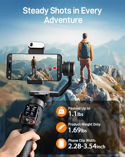 hohem iSteady M7 Gimbal Stabilizer for iPhone  Phone Gimbal with AI Tracking  1 4 Detachable Touchscreen Remote  Built in Extension Rod  Fill Light  Phone Stabilizer for Video Recording  YouTube