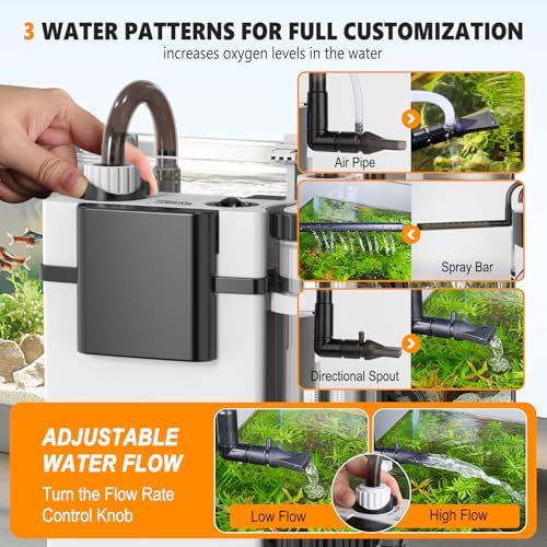 hygger Quiet Hang On Back Aquarium Filter 15 40 Gallon Small Fish Tank Canister Filter with Surface Skimmer Spray Bar 3 Floss Pads Bio Filter Media Adjustable Flow  Easy Water Change 159 GPH