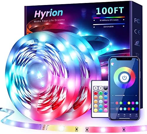 hyrion Smart LED Lights for Bedroom 100ft  Voice Control Strip Lights with Alexa and Google Assistant  RGB Color Changing  Music Sync WI FI Led Lighting with App Controlled for Room Decor 2   51ft 