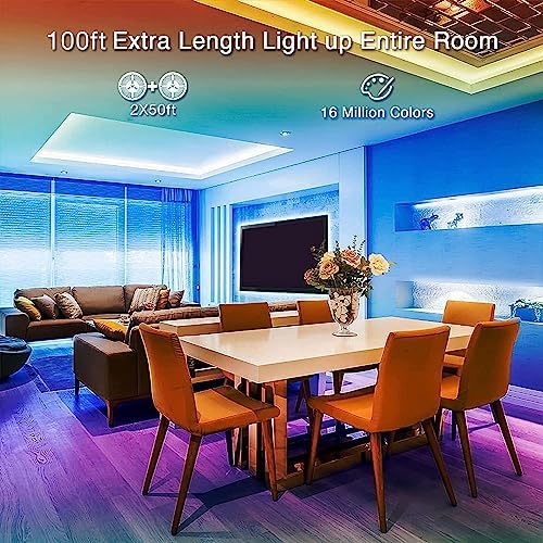 hyrion Smart LED Lights for Bedroom 100ft  Voice Control Strip Lights with Alexa and Google Assistant  RGB Color Changing  Music Sync WI FI Led Lighting with App Controlled for Room Decor 2   51ft 
