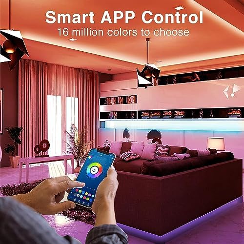 hyrion Smart LED Lights for Bedroom 100ft  Voice Control Strip Lights with Alexa and Google Assistant  RGB Color Changing  Music Sync WI FI Led Lighting with App Controlled for Room Decor 2   51ft 