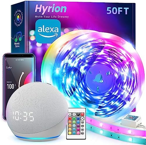 hyrion Smart LED Lights for Bedroom 100ft  Voice Control Strip Lights with Alexa and Google Assistant  RGB Color Changing  Music Sync WI FI Led Lighting with App Controlled for Room Decor 2   51ft 