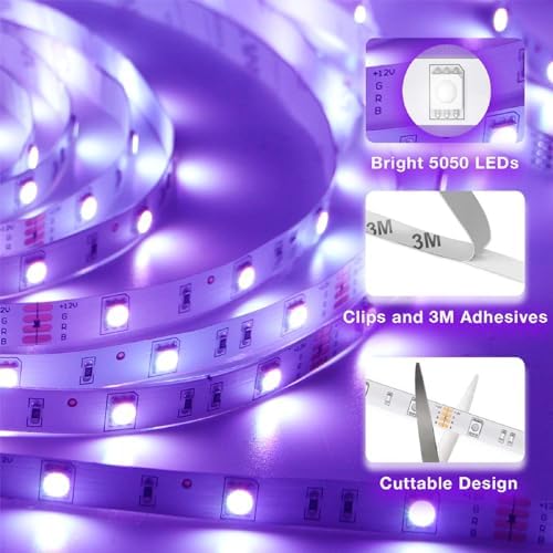 hyrion Smart LED Lights for Bedroom 100ft  Voice Control Strip Lights with Alexa and Google Assistant  RGB Color Changing  Music Sync WI FI Led Lighting with App Controlled for Room Decor 2   51ft 