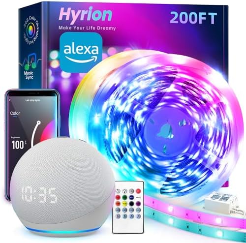 hyrion Smart LED Lights for Bedroom 100ft  Voice Control Strip Lights with Alexa and Google Assistant  RGB Color Changing  Music Sync WI FI Led Lighting with App Controlled for Room Decor 2   51ft 