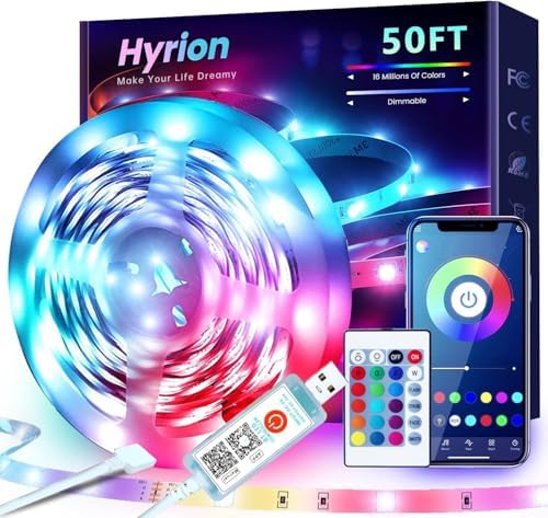 hyrion Smart LED Lights for Bedroom 100ft  Voice Control Strip Lights with Alexa and Google Assistant  RGB Color Changing  Music Sync WI FI Led Lighting with App Controlled for Room Decor 2   51ft 
