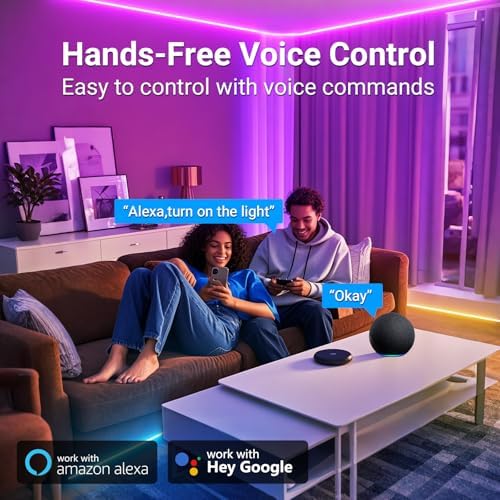 hyrion Smart LED Lights for Bedroom 100ft  Voice Control Strip Lights with Alexa and Google Assistant  RGB Color Changing  Music Sync WI FI Led Lighting with App Controlled for Room Decor 2   51ft 