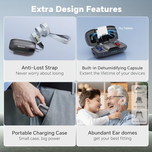 iBstone Nova Hearing Aids for Seniors Adults   Superior Sound Quality  Smart Noise Cancelling  No Feedback  Auto On/Off  Rechargeable  with Dryer Department & Anti Lost Lanyard  Over The Counter