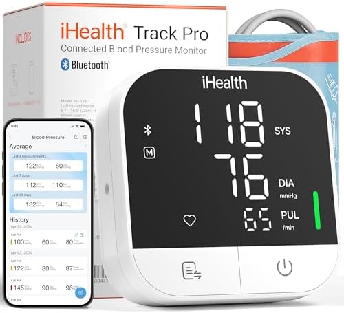 iHealth Track Pro Upper Arm Blood Pressure Monitor  Full View LED Screen   Body & Cuff Detection  App Enabled for iOS & Android  Adjustable Cuff Large Adults Arm Friendly