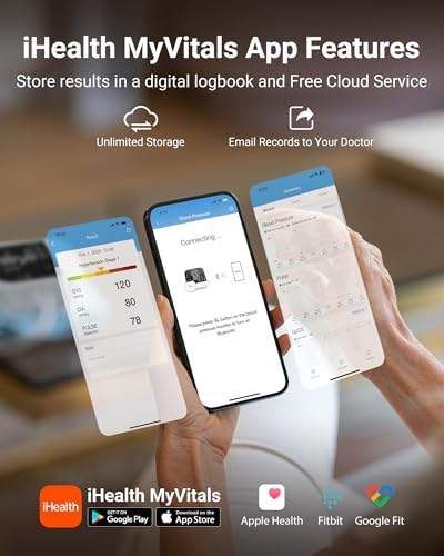 iHealth Track Pro Upper Arm Blood Pressure Monitor  Full View LED Screen   Body & Cuff Detection  App Enabled for iOS & Android  Adjustable Cuff Large Adults Arm Friendly