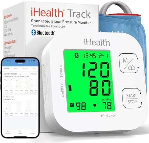 iHealth Track Smart Upper Arm Blood Pressure Monitor with Wide Range Cuff That fits Standard to Large Adult Arms  Bluetooth Compatible for iOS & Android Devices