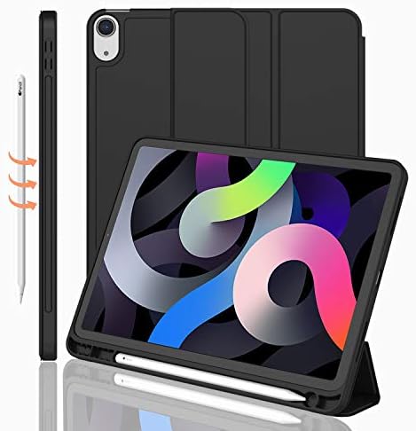 iMieet iPad Air 11 Inch Case M4/M3/M2 2026/2025/2024   iPad Air 5th/4th Generation Case 2022/2020 10 9 Inch with Pencil Holder Trifold Stand Smart Case with Soft TPU Back Black 