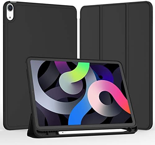 iMieet iPad Air 11 Inch Case M4/M3/M2 2026/2025/2024   iPad Air 5th/4th Generation Case 2022/2020 10 9 Inch with Pencil Holder Trifold Stand Smart Case with Soft TPU Back Black 
