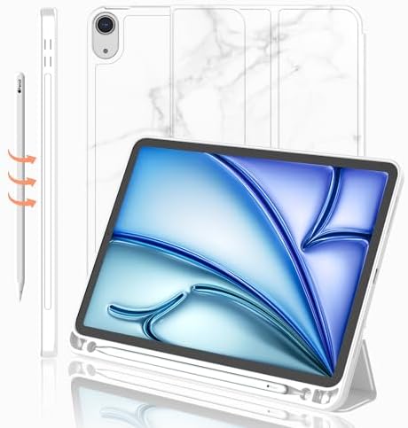 iMieet iPad Air 11 Inch Case M4/M3/M2 2026/2025/2024   iPad Air 5th/4th Generation Case 2022/2020 10 9 Inch with Pencil Holder Trifold Stand Smart Case with Soft TPU Back Black 