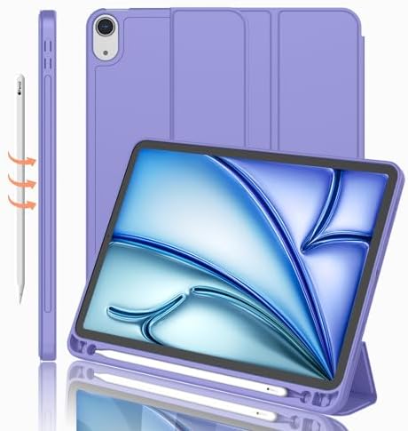 iMieet iPad Air 11 Inch Case M4/M3/M2 2026/2025/2024   iPad Air 5th/4th Generation Case 2022/2020 10 9 Inch with Pencil Holder Trifold Stand Smart Case with Soft TPU Back Black 